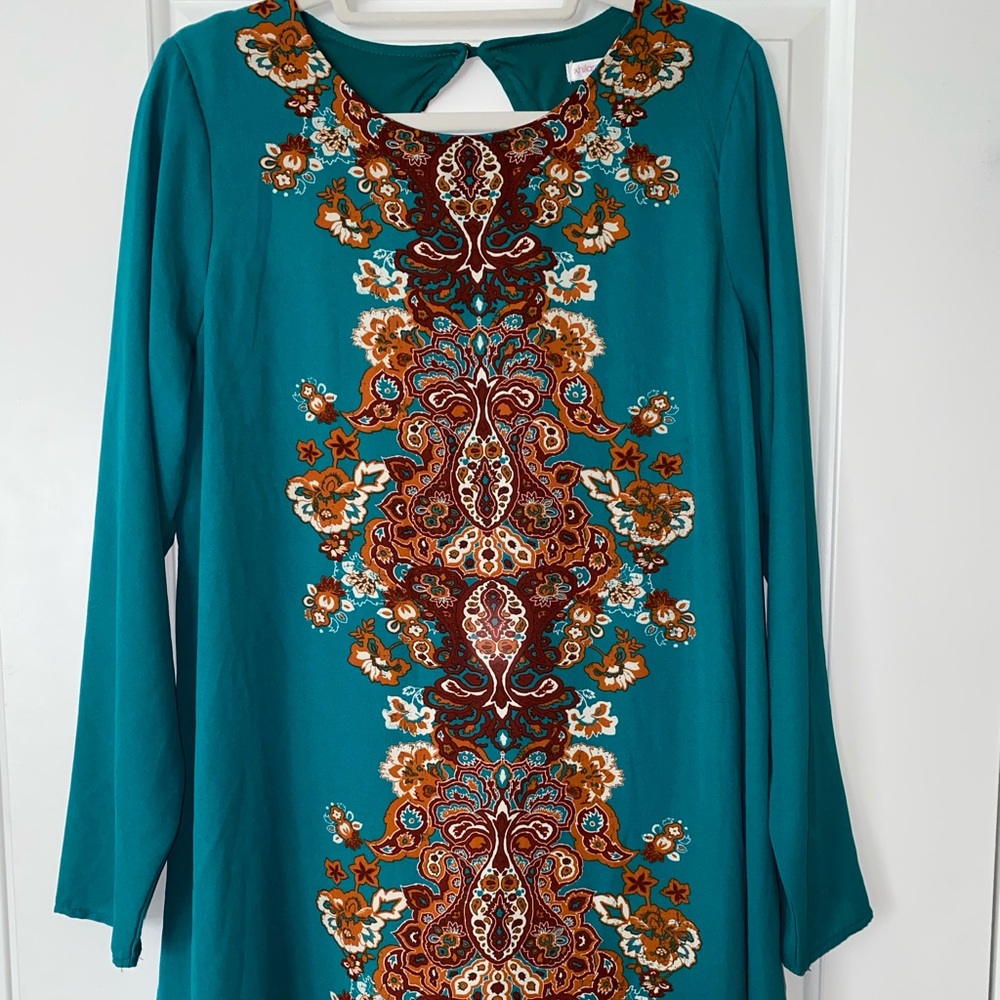 Teal/brown dress